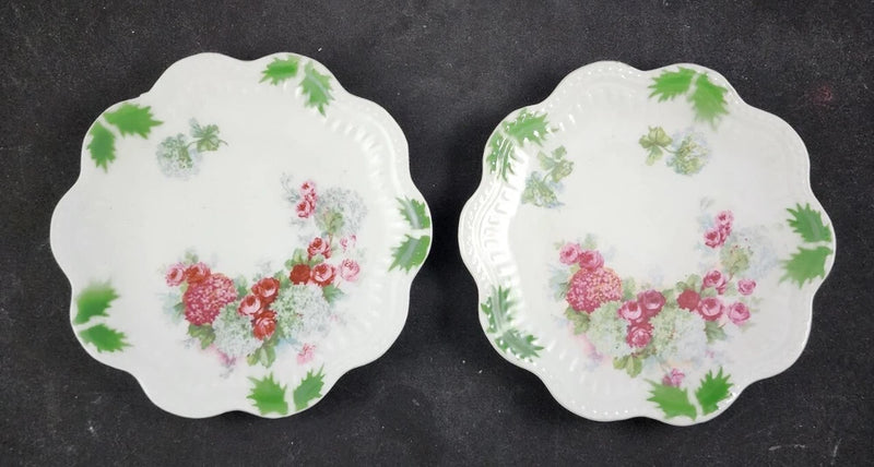Set of 2 German Porcelain Tidbit Plates Hydrangea and Roses - 6" Hydrangea