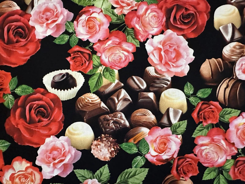 TRUE ROMANCE ROSES AND CHOCOLATES BY BENARTEX CANDY FLORAL Fabric 1/2 YD Roses