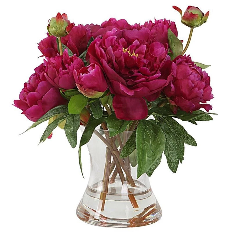 Uttermost Prima Peony Plastic Bouquet with Glass Vase in Pink/Clear Peony