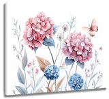 Butterfly Pink and Blue Hydrangea AbstractÊWallÊArtÊforÊBathroomÊLivingÊRoom Hydrangea