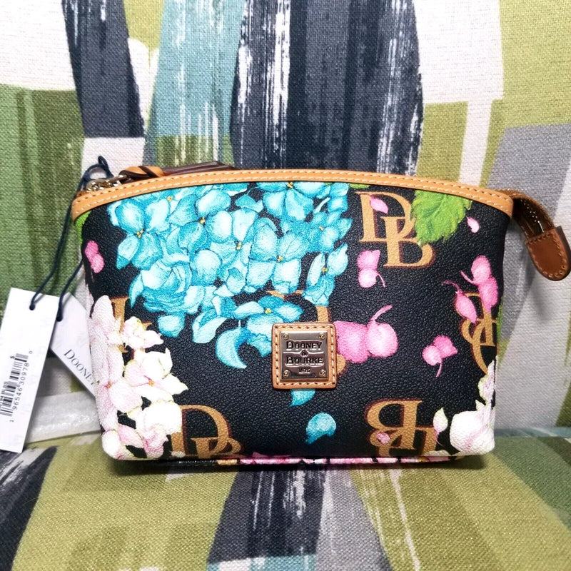 Dooney & Bourke Hydrangea Monogram Cosmetic Pouch Bag Multipurpose Clutch In Blk Hydrangea