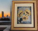 Wall Hanging Sunflowers Seed Pack 11.5Ó Wood and Rattan Beige Matted Frame Decor Sunflower