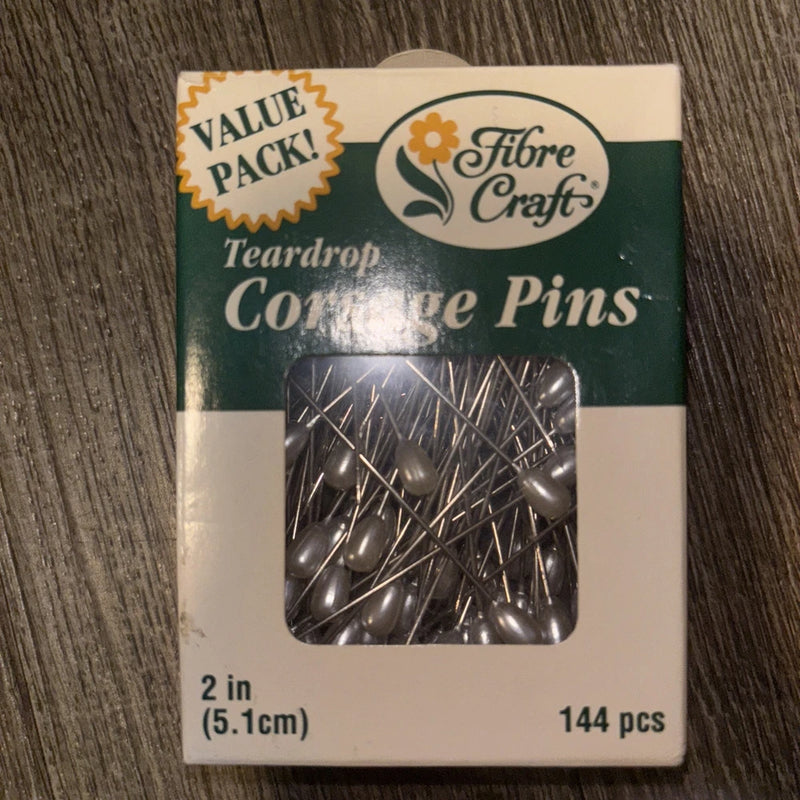 Box of faux pearl teardrop corsage pins, 144 pcs