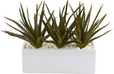 Mini Aloe Succulent in White Planter - 11In. Artificial Plant Decor Green Plant