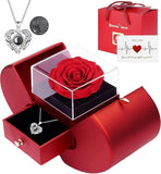 Valentines & Mother's Day Gift - Red Rose & Necklace for Her Mum Wife Girlfriend Roses