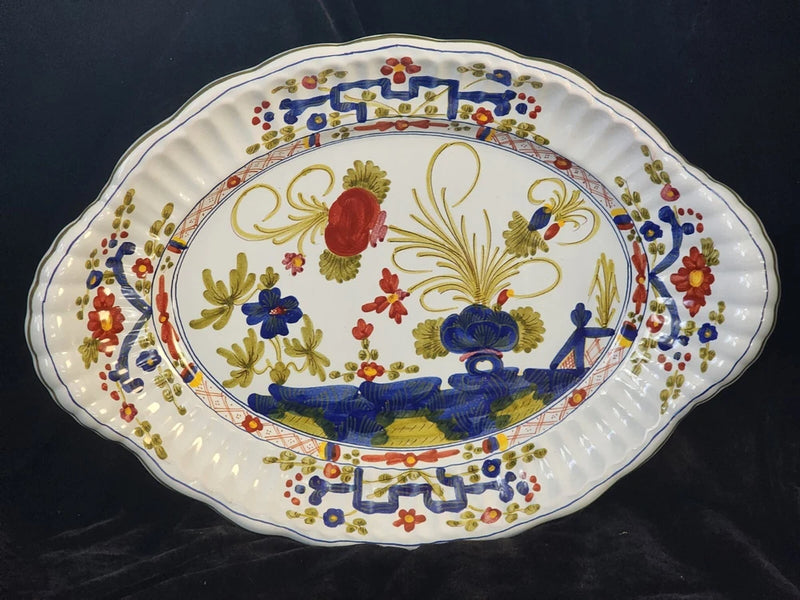 Vintage CACF Faenza GAROFANO BLUE CARNATION 18" Oval Serving Platter: MINT Carnation
