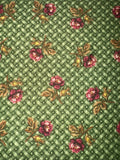 Red Flowers Roses on Green Weave Pattern Cotton Fabric Vintage BT Half Y #2 Roses