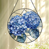 Hydrangea Flower Faux Stained Glass Window Hanging Suncatcher Decor Hydrangea