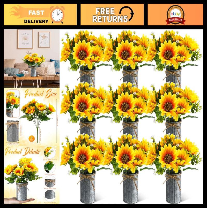 9 Sets Rustic Sunflower Centerpieces with Vases - Faux Flowers for Home Decor Sunflower