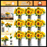 9 Sets Rustic Sunflower Centerpieces with Vases - Faux Flowers for Home Decor Sunflower
