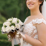 Wedding Bouquets Bride Ivory White Artificial Flower Bouquet with Silk Ribbon Bouquet