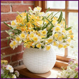 2 Bundles 30 Heads Artificial Daffodils Spring Flowers Soft Plastic Fake Flower Bouquet