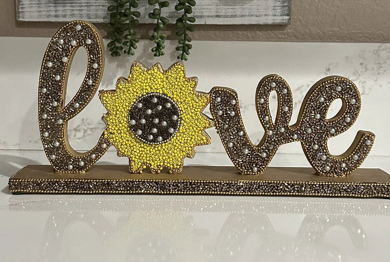LOVE Beaded Sunflower Tabletop Sign Sunflower