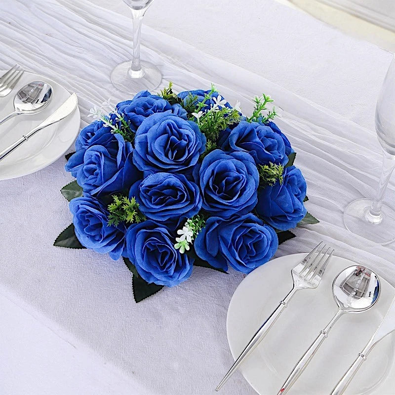 ROYAL BLUE 2 Bouquets 10" Silk Roses Artificial FLOWER BALLS Party Events Bouquet