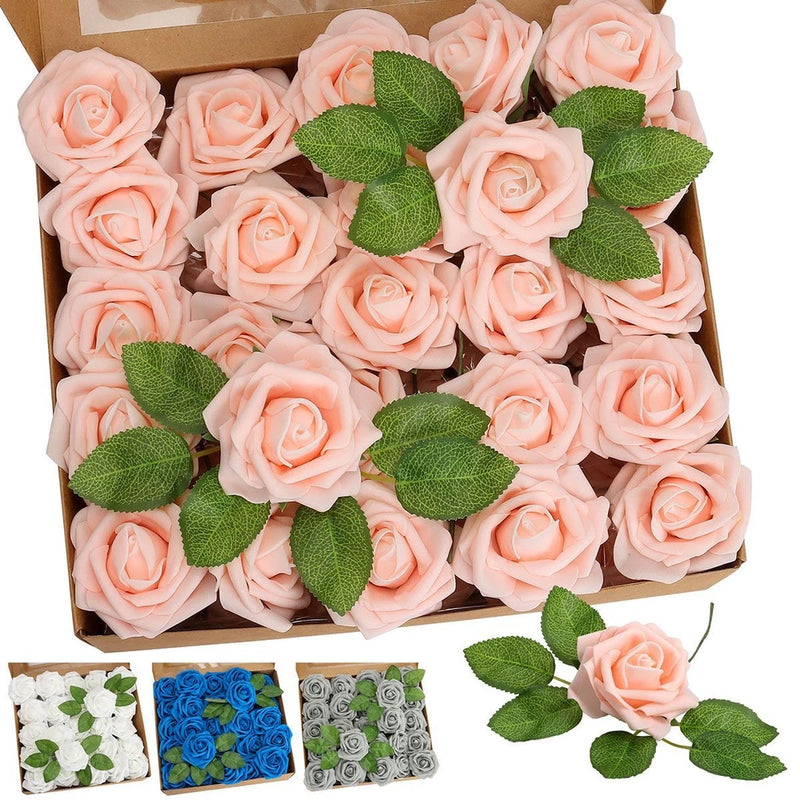 25/50pcs Artificial Flower Real Looking Foam Roses Box Decoration DIY Wedding Bouquet
