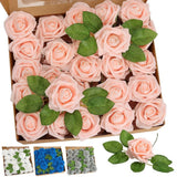 25/50pcs Artificial Flower Real Looking Foam Roses Box Decoration DIY Wedding Bouquet