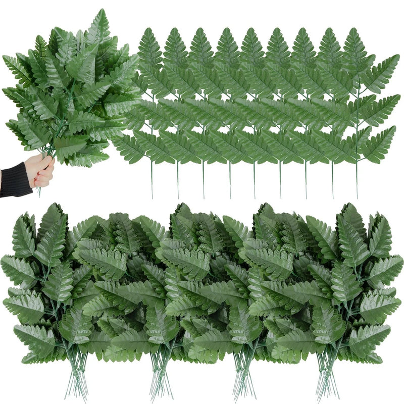 Artificial Silk Leaf Fern - Artificial Fern Leaves Stem Faux Greenery Plant f... Green Plant