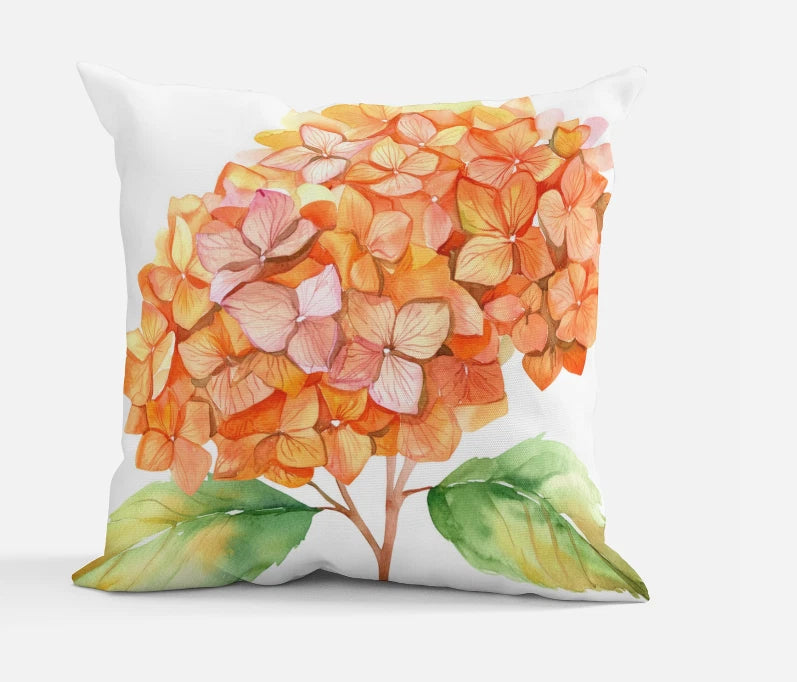 Orange Hydrangea Throw Pillow | Cottagecore Decor | 14"x14" & 18"x18" Ships Free Hydrangea