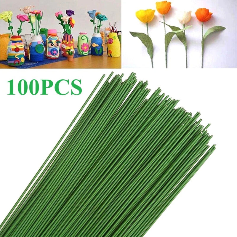 100pcs Floral Stem Wire Plastic Artificial Flower Green Stem Rod Plant Stub Wire Flowering Plants