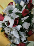 3 pc Wedding package White lilies Burgundy & Silver or any color rush available Lily