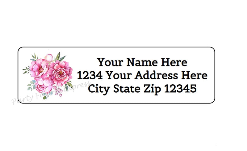 30 PEONY PEONIES FLOWERS PERSONALIZED RETURN ADDRESS LABELS 1 in X 2.625 in Peony