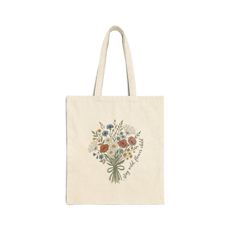 Wildflower Bouquet Tote Bag | Floral Illustration, Natural Canvas Bouquet