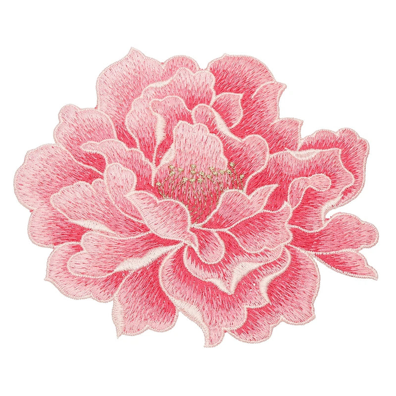 5.7" Peony Flower Embroidered Patch Appliques for Clothes, Orange Pink Peony