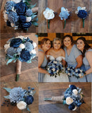 Dusty Blue Bridal Bouquet Navy Sola Wood Wedding Flowers Eucalyptus Bridesmaid Bouquet