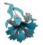 Vintage 1940's Carnation Figural Enameled Flower Broch, Pave Rhinestones Carnation