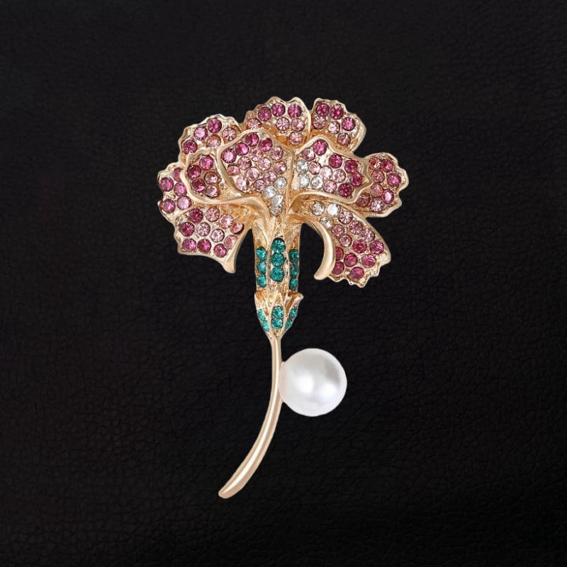Women's Red/Pink Crystal Rhinestone Carnation Flower Brooch Pin Carnation