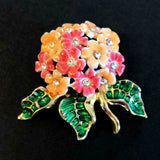 JOAN RIVERS Gold Tone Enamel & Rhinestone Hydrangea Flower Brooch Pin Figural Hydrangea