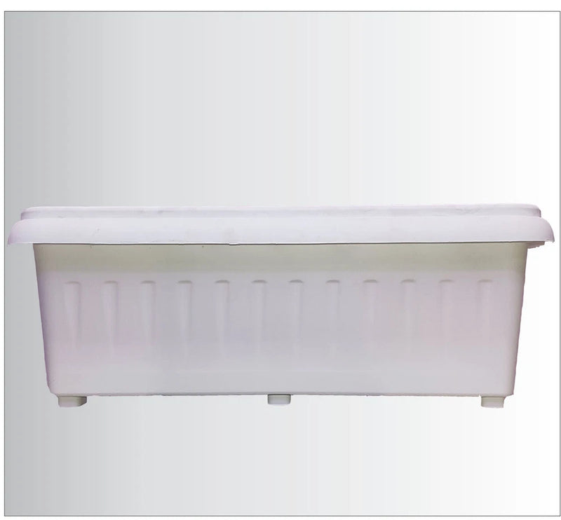 White rectangular planter base with ridged sides and support feet