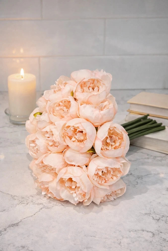 20 Artificial Blush Peonies Faux Flowers 14Ð15in Realistic Wedding Decor New Peony