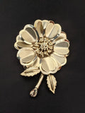 Gold Tone Flower Sunflower Brooch Pin Shiny 3D Tiered 3" Drop Statement Sunflower