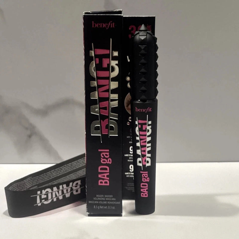 Benefit Bad gal Bang mascara in black with spiked cap, shown with product box