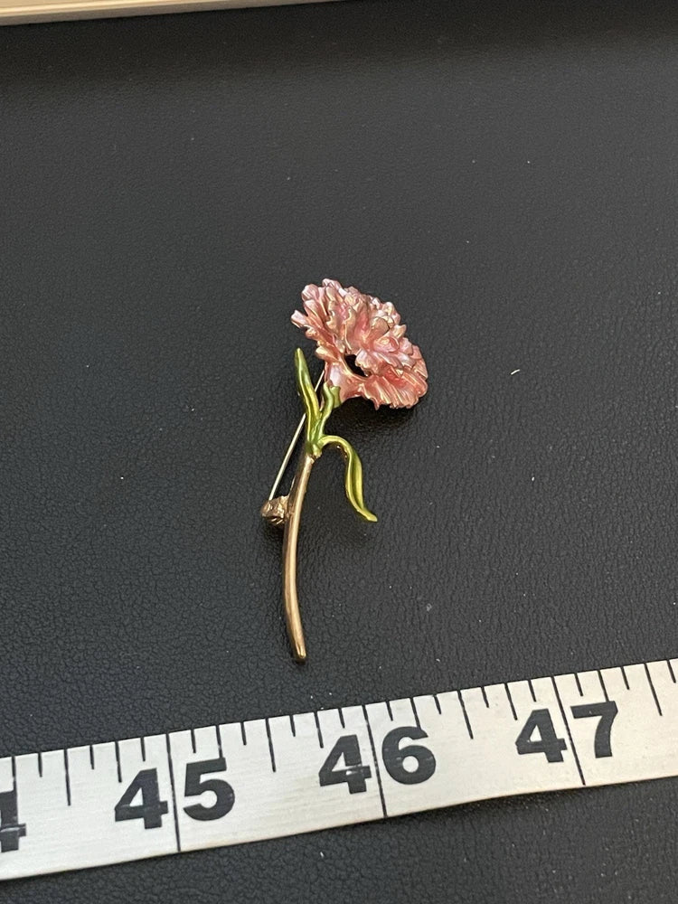 Pink Carnation Enamel Pin Brooch Pink Gold Tone Fashion Pin New Carnation