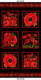 Red Poppy Flowers Fabric Chong A Hwang Cotton Timeless Treasures C8470 24" Panel Flowering Plants