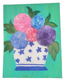 Modern Hydrangeas N Blue & White Vase Floral Canvas 11ÓW 14ÓT Unsigned Contemp Hydrangea