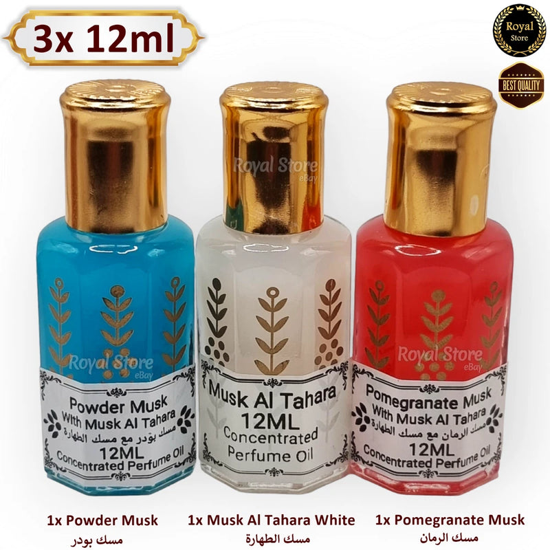 3x 12ml Arabian Perfume Musk Oil Tahara Powder Pomegranate attar ___ _____ OFFER Bouquet