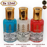3x 12ml Arabian Perfume Musk Oil Tahara Powder Pomegranate attar ___ _____ OFFER Bouquet