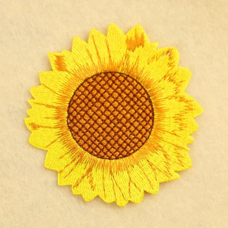 2PCS Embroidered Sunflower Iron on Patches Flower Applique Sew On Badge Sunflower