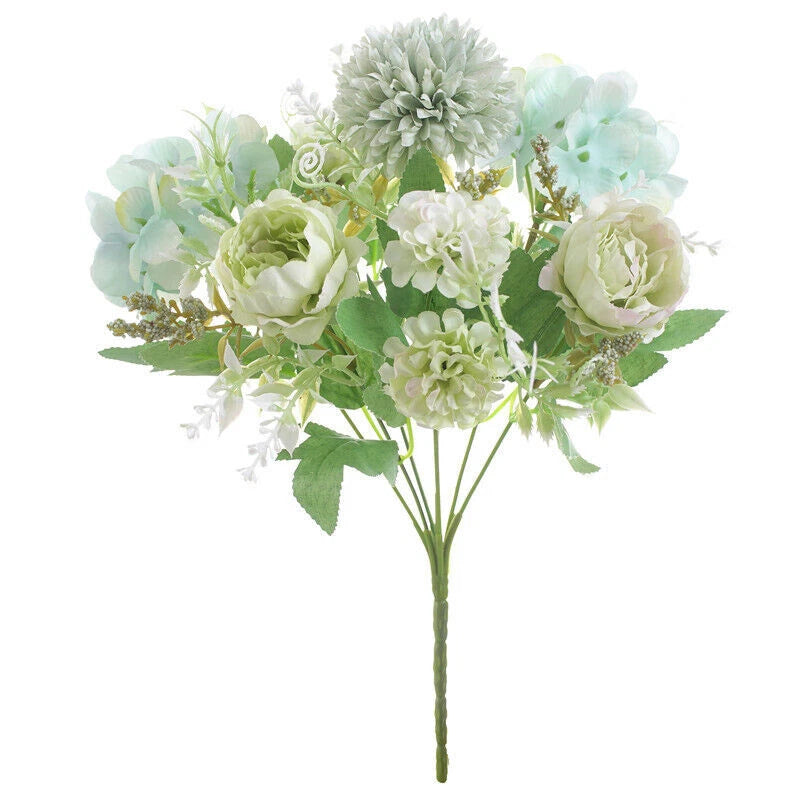 Silk Peony Artificial Fake Flowers Bunch 7Heads Bouquet Floral for Wedding Party Green Plant