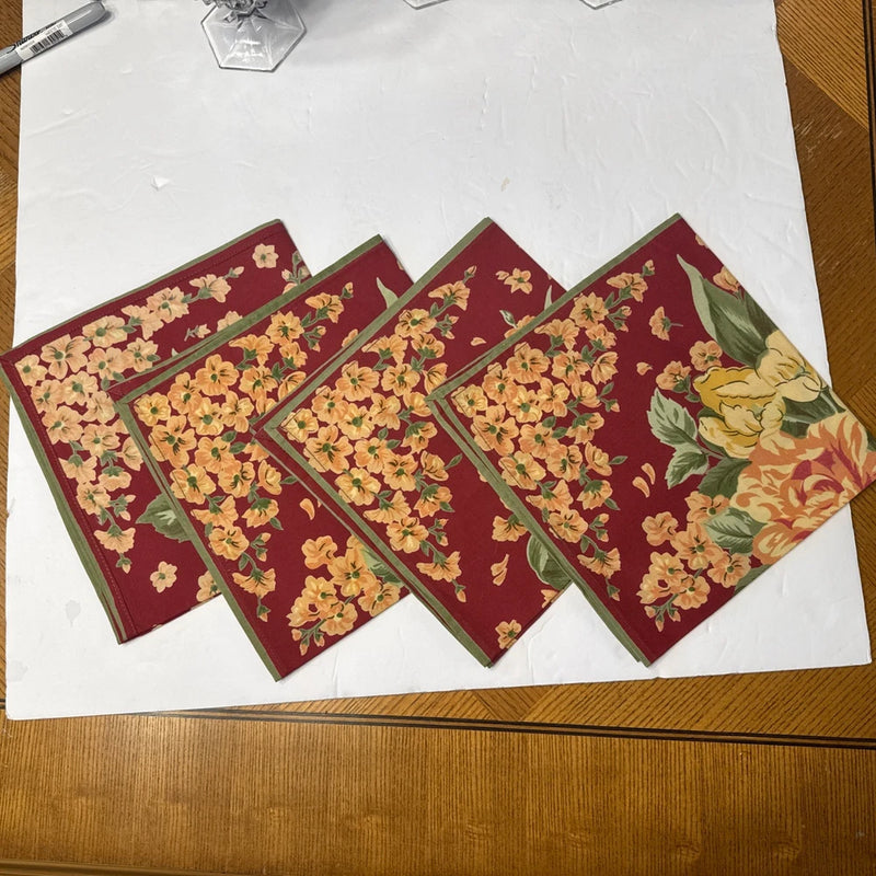 Vintage April Cornell XL Napkins hydrangea, roses, Floral Unused Set Of  4 Hydrangea