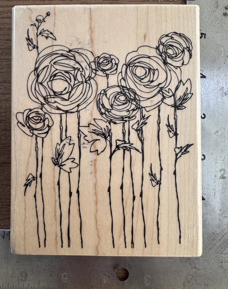 Stampendous RANUNCULUS FIELD Flower R112 Large Wood Mounted Rubber Stamp 2009 Ranunculus