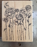 Stampendous RANUNCULUS FIELD Flower R112 Large Wood Mounted Rubber Stamp 2009 Ranunculus