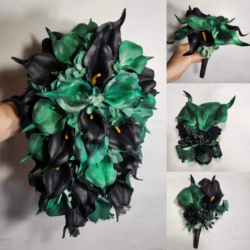 Hunter Green Black Calla Lily Bridal Wedding Bouquet Accessories Bouquet