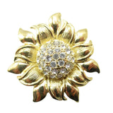 Roman Signed Bright Gold Tone Sunflower Flower Brooch Pin Crystals Sunflower