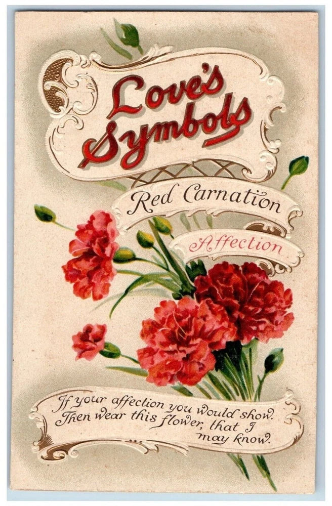 Language Of Flowers Romance Postcard Love's Symbols Red Carnation Lebanon OR Carnation