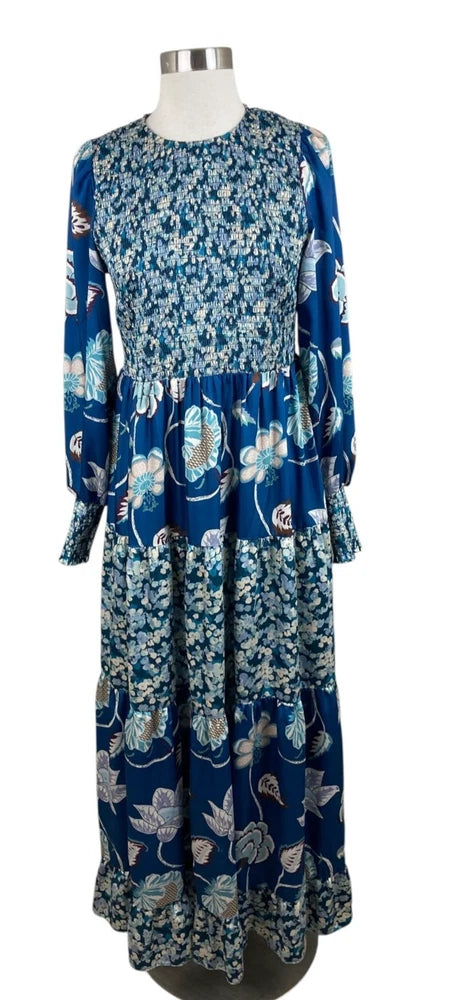 Tuckernuck Blue Floral Smocked Maxi Dress Size M Garden Hydrangea Hydrangea