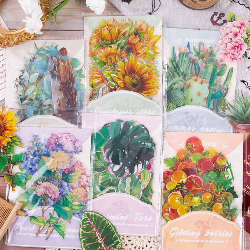 Flowers Plants Cactus PET Stickers 30Pcs Journals Planner Scrapbook Collage Art Hydrangea